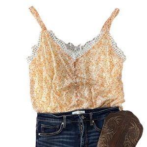 Floral and lace tank top bodysuit